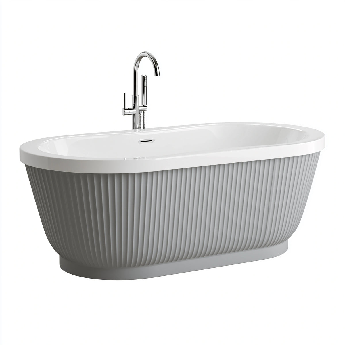 Freistehende Badewanne 170 x 80 x 58 cm Acryl Weiß/Grau für Badezimmer geripptes Design