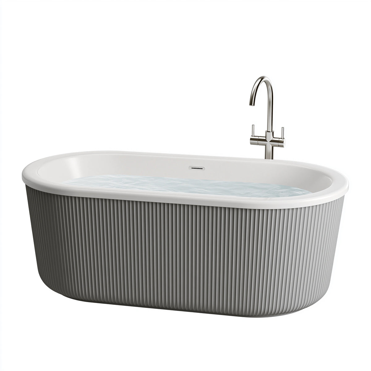 Freistehende Badewanne 170 x 75 x 58 cm Acryl Weiß Grau gerippte Oberfläche