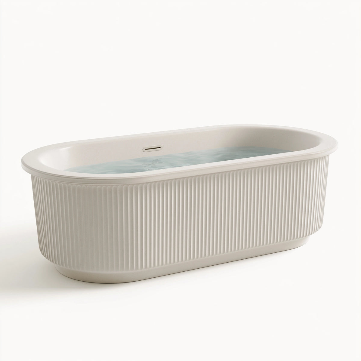 Freistehende Badewanne 170 x 75 cm Weiß Mineralguss gerippte Oberfläche