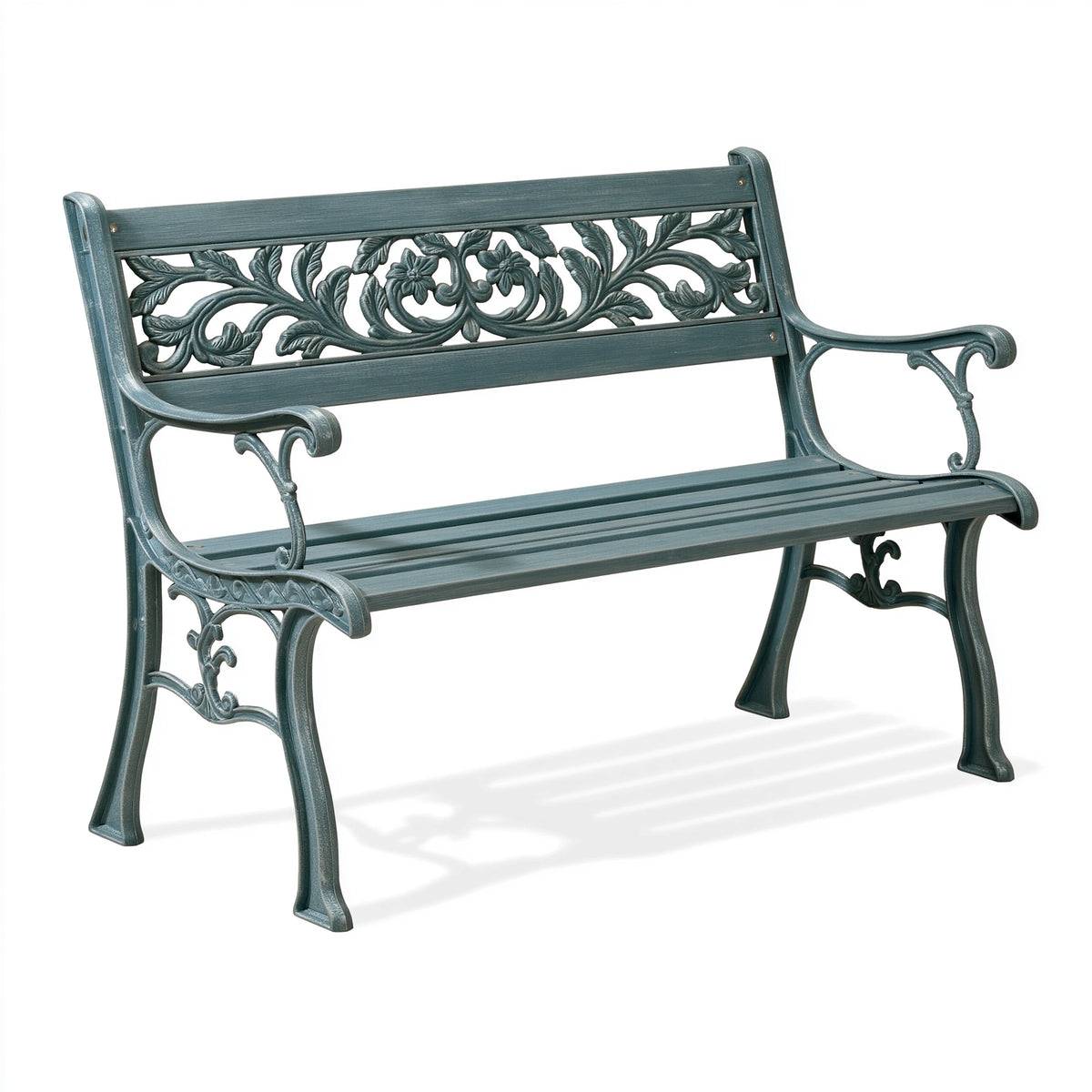 Gartenbank 122 x 61 x 87 cm aus Metall Grün mit floralem Gussdekor