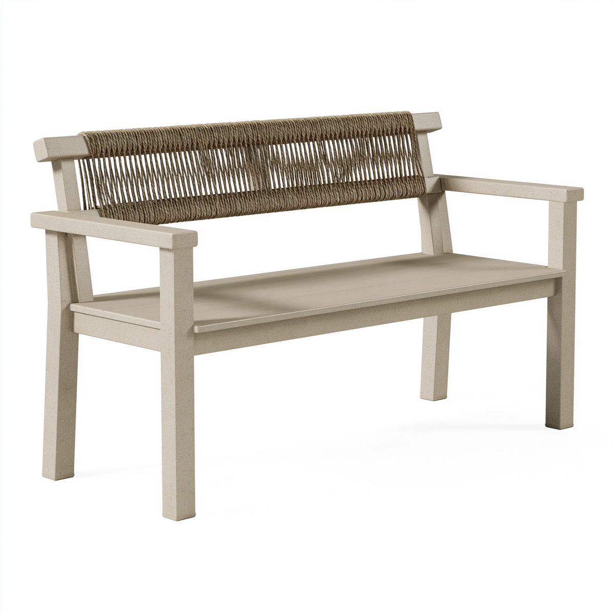 Gartenbank 120 x 60 x 80 cm in Beige Braun mit Kunststoffgestell und Seilbespannung im natürlichen Stil