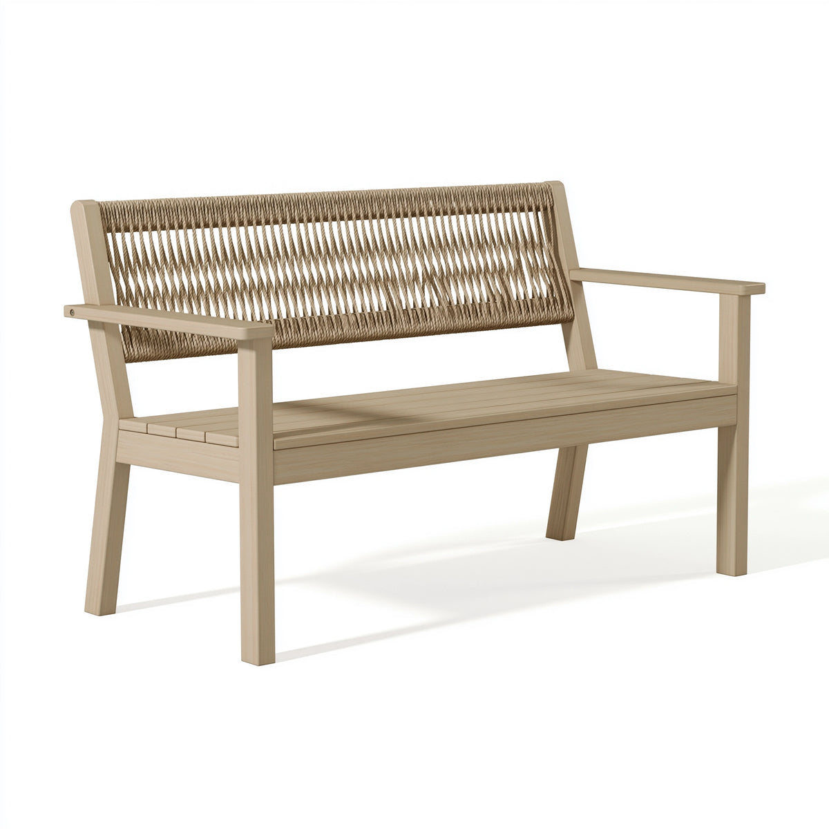 Gartenbank 120 x 60 x 80 cm Holz Natur mit Seilgeflecht im natürlichen Stil