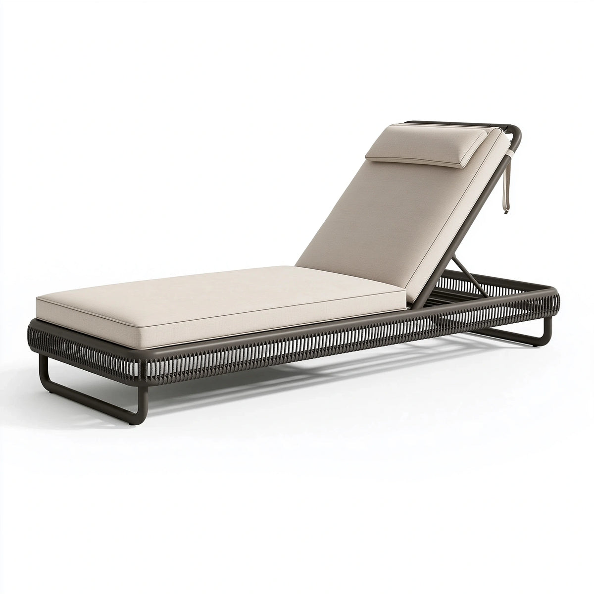 Gartenliege 200 x 75 x 78 cm mit Textilpolsterung in Beige - verstellbare Sonnenliege mit Metallgestell
