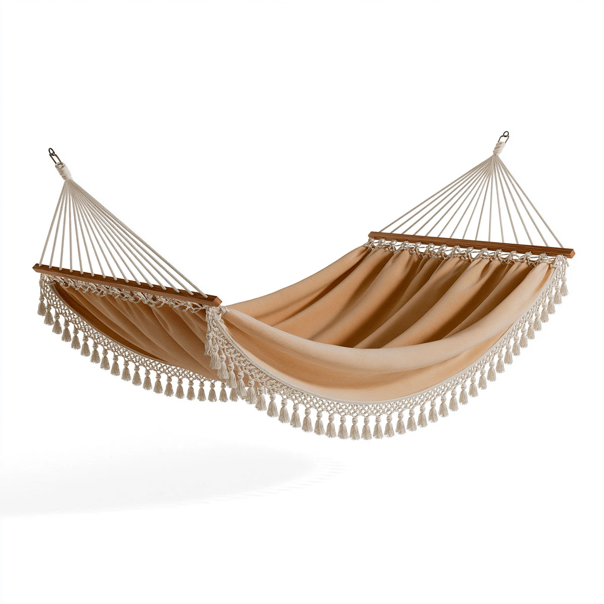 Hängematte 320 x 150 cm aus Baumwolle Beige mit Holzspreizstäben im Boho Stil