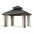 Gartenpavillon 300 x 300 x 300 cm aus Metall in Anthrazit mit Doppeldach und Vorhängen