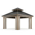 Gartenpavillon 400 x 400 x 320 cm Metall Beige Schwarz mit Vorhängen und Doppeldach