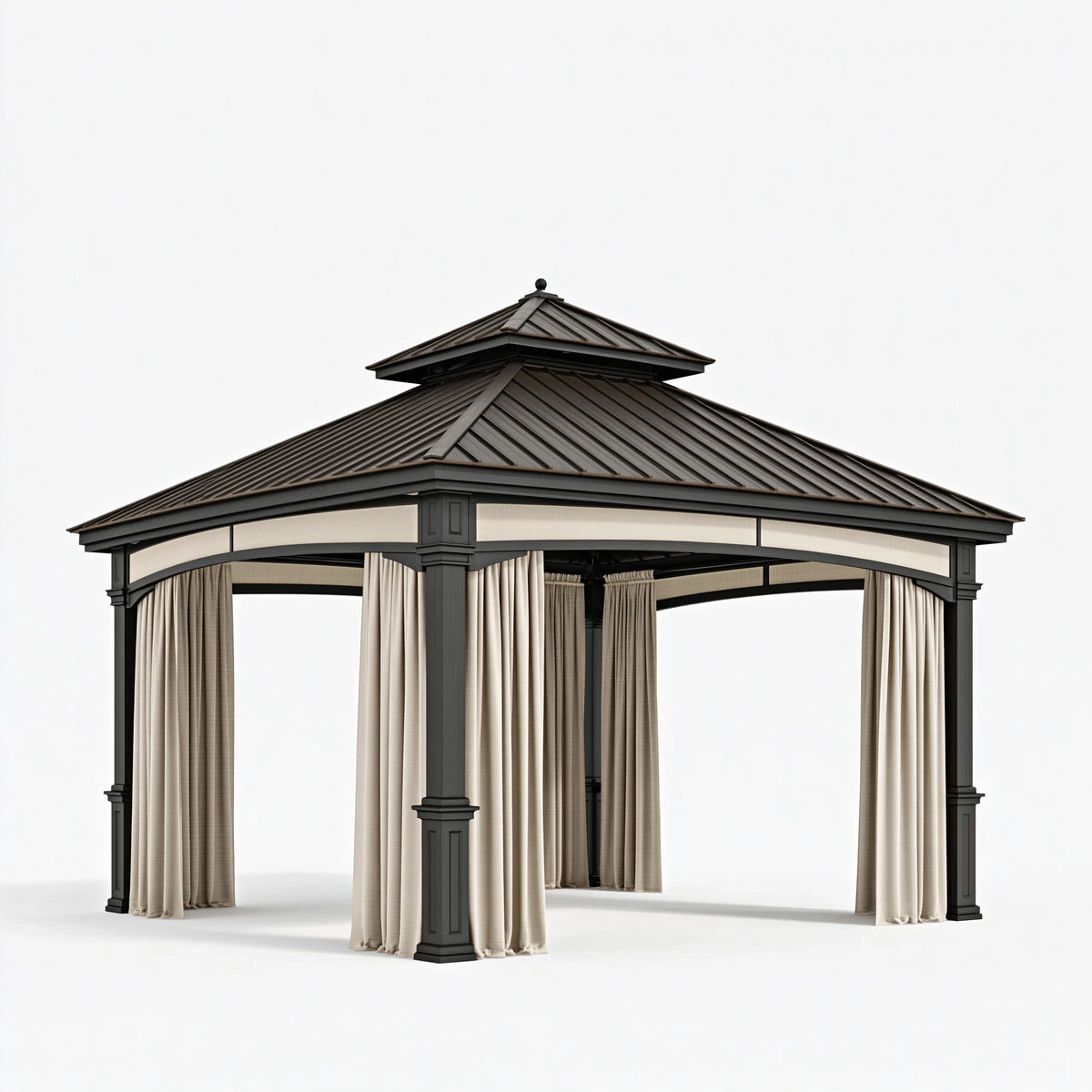 Gartenpavillon 300 x 300 x 300 cm Metall Dunkelgrau mit Stoffvorhängen