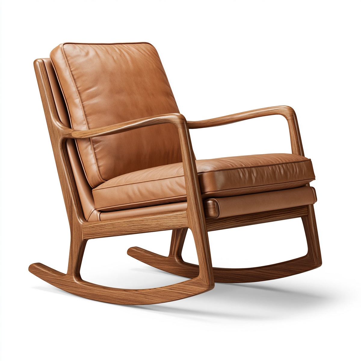 Schaukelstuhl 76 x 95 x 98 cm brauner Lederbezug Holzgestell im Retro-Stil