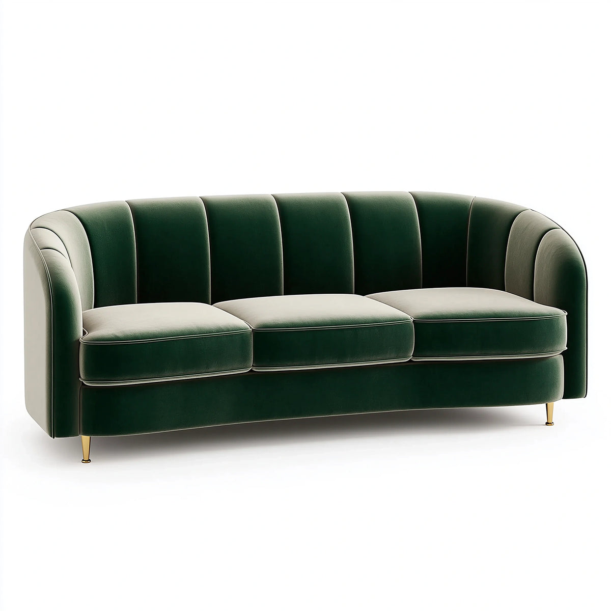 3-Sitzer Sofa 220 x 90 x 82 cm aus grünem Samt mit gerippter Rückenlehne