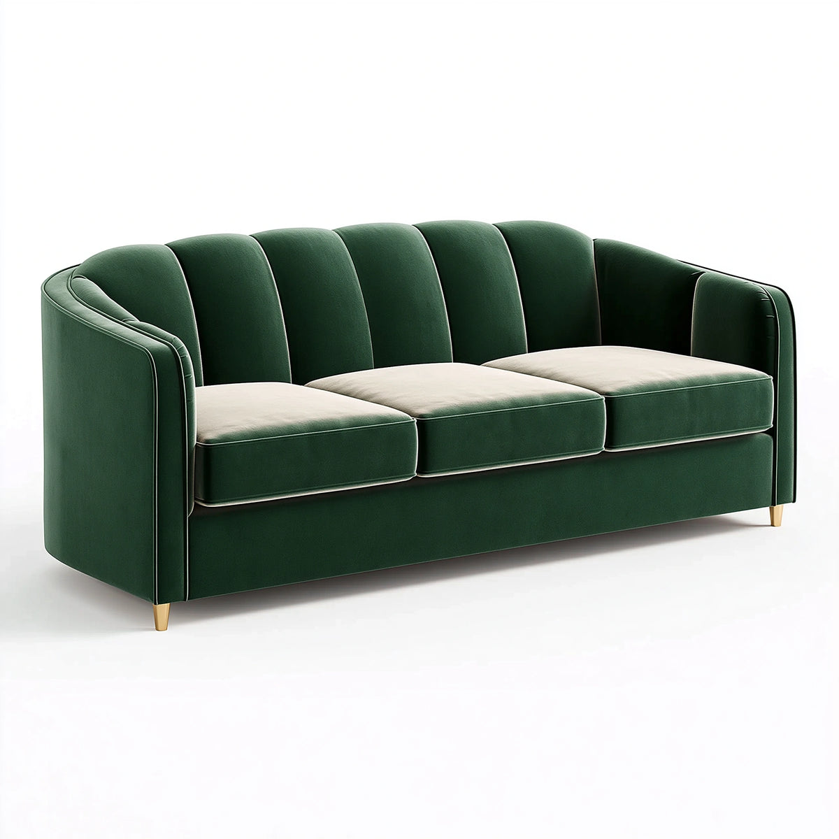 3-Sitzer Sofa 220 cm Samt Dunkelgrün - Gepolstertes Wohnzimmer Sofa mit gerippter Rückenlehne