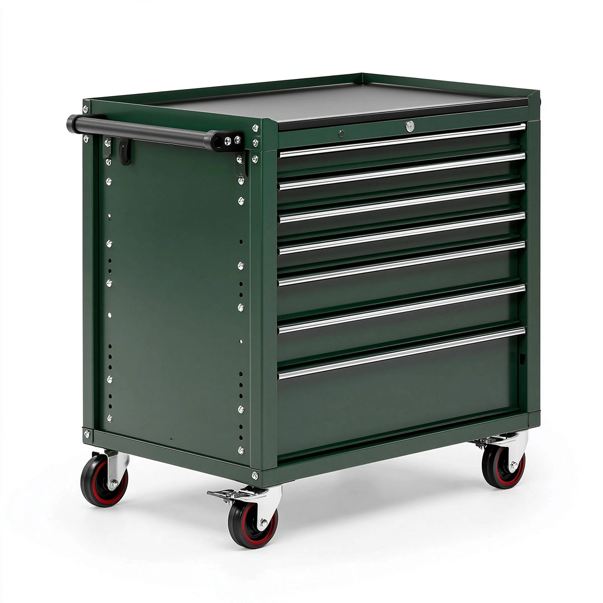Werkzeugwagen 77 x 46 x 97 cm aus Stahl in Dunkelgrün mit 7 Schubladen und Rollen