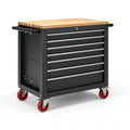 Werkzeugwagen 77 x 46 x 97 cm aus Stahl Schwarz mit Holzarbeitsplatte und 7 Schubladen