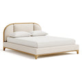Polsterbett 180 x 200 cm Bouclé-Stoff Beige Naturholz - Modernes Doppelbett mit gepolstertem Kopfteil