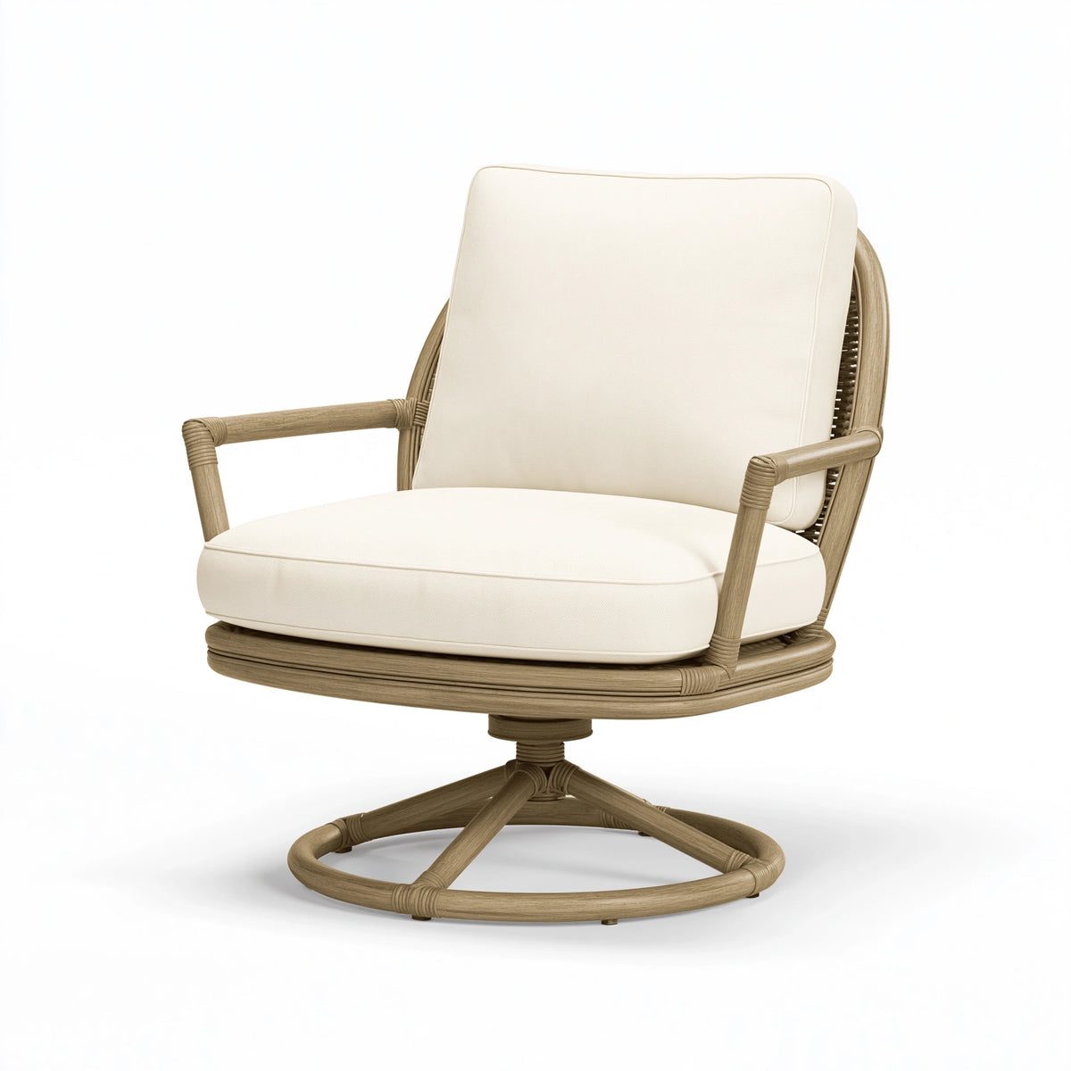 Drehsessel 82 x 82 x 91 cm aus Rattan beige creme mit Polsterung drehbar