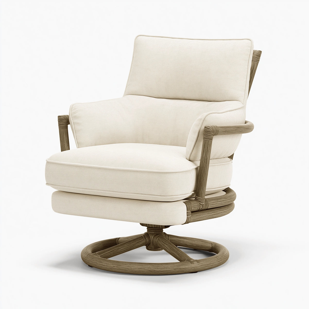 Drehsessel 78 x 82 x 92 cm aus Rattan und Stoff in Creme Braun - Loungesessel
